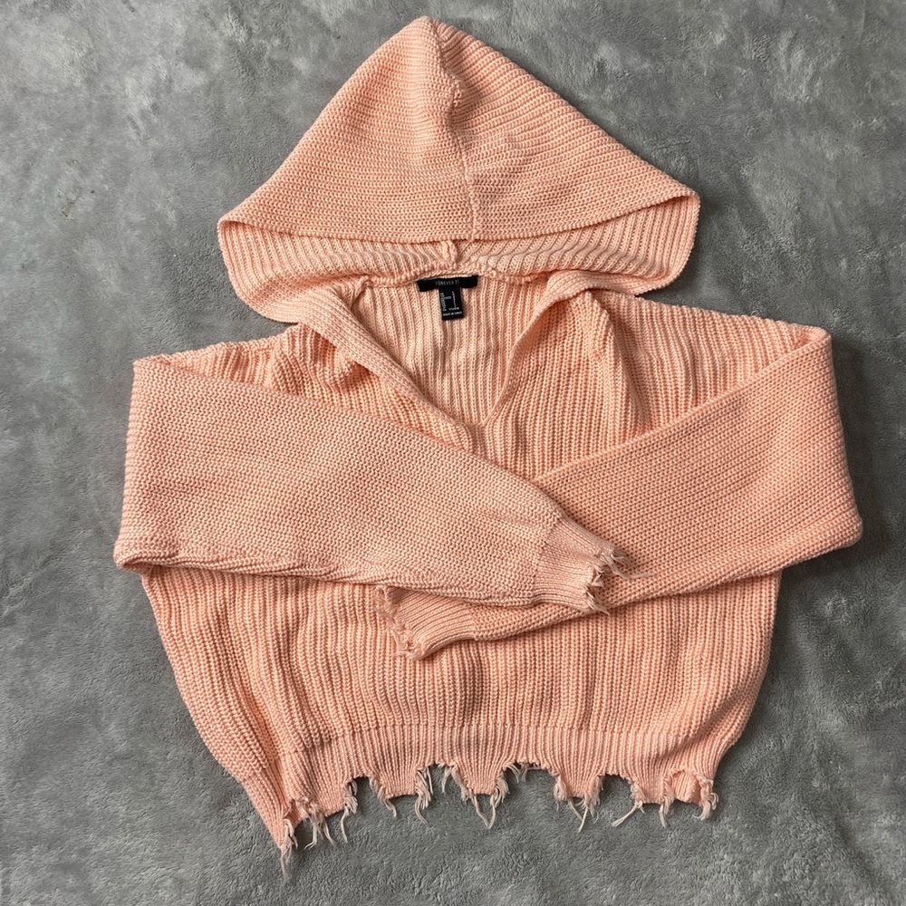 Coral pink cropped hoodie